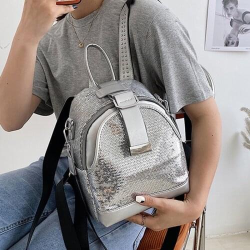 New Fashion Women Leather Backpack Small School Bag Backpacks for Teenage Girls Bling Bing Double Shoulder Bags Mochila Feminina