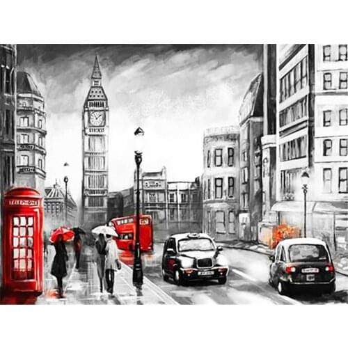 Landscape Street DIY 11CT Embroidery Cross Stitch Kits Needlework Craft Set Printed Canvas Cotton Thread Home Wholesale