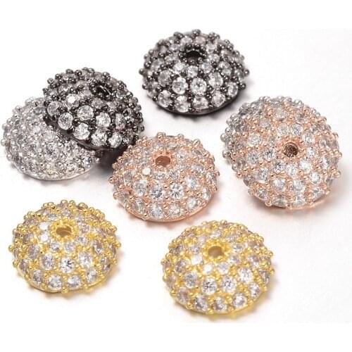 20pcs Apetalous Half Round/Dome Brass Micro Pave Cubic Zirconia Bead Caps DIY Jewelry Making Crafts Supplies Mixed Color 8/11mm
