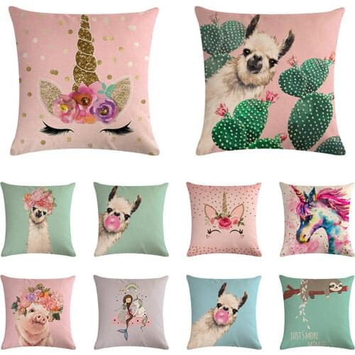 Animal Alpaca Flower Cushion Cover Cactus Party Llama Pillow Case Tropical Vintage For Sofa Throw Pillows 45cm Pillowcase ZY966