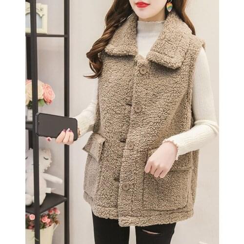 2021 New Autumn And Winter Vest Jacket Lambswool Padded Warm Vest Ladies All-match Vest Jacket Fashion Womens Sleeveless Jacket