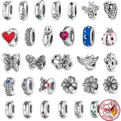 New 925 Sterling Silver Shining Ring shape Round Beads for jewelry Fit Original European Charms Bracelets making