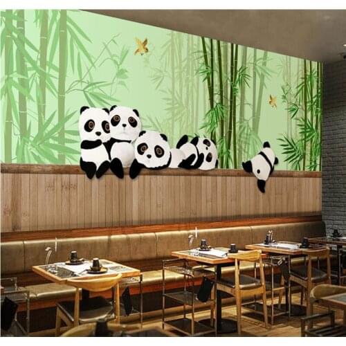 Beibehang Wallpaper custom mural wallpaper modern minimalist hand-painted panda bamboo decoration painting background wall