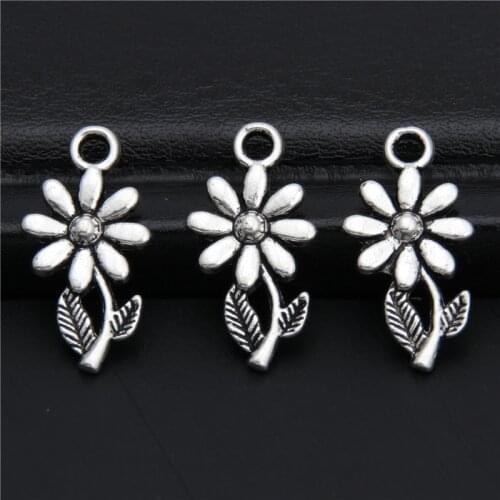 20pcs Silver Color Flower Charm Pendant For Necklace Bracelet EarringS Making Jewelry DIY Findings 19x10mm A2950