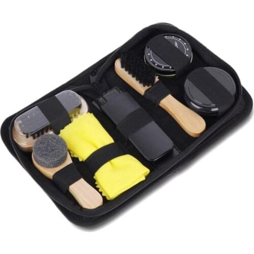 AUAU-Portable Shoe Care Kit (Black & Neutral Shoe Shine Polish Oil, 3 Brushes, 1 Buffing Cloth, 1 Suit Brush, Storage Case)