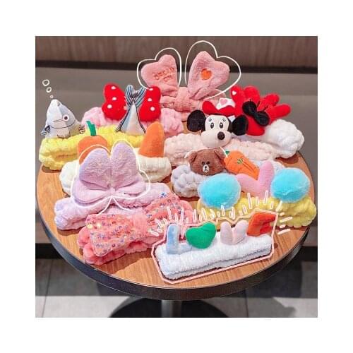 Washing Face Headband Fluffy Bow-knot Tie Knot Cartoon Carrot Heart Shape Hair Band Women Makeup Headwear Sweet Hair Accessories