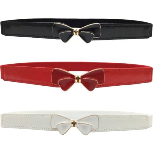 Free Shipping Bow Cummerbunds cute re enamel bow buckle belts thin elastic cummerbund girl dress bar party decorate women gifts