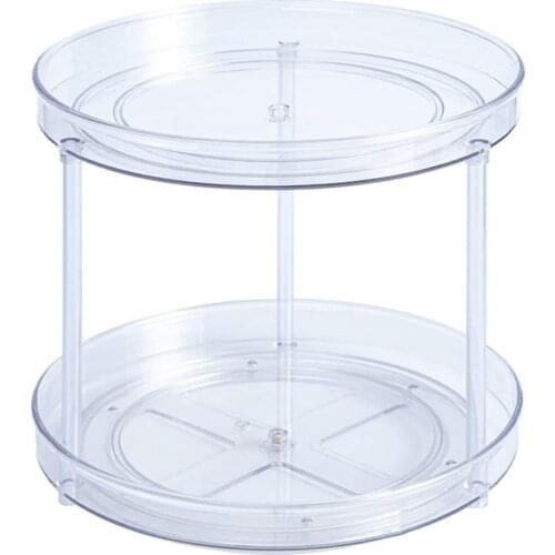 Clear Lazy Susan, 2 Tier Turntable Spice Organizer for Cabinet and Counter, for Kitchen, Bathroom, Pantry