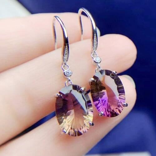 Ametrine drop earring 11ct*2pcs gemstone Per jewelry 925 sterling silver Fine jewelry T21497
