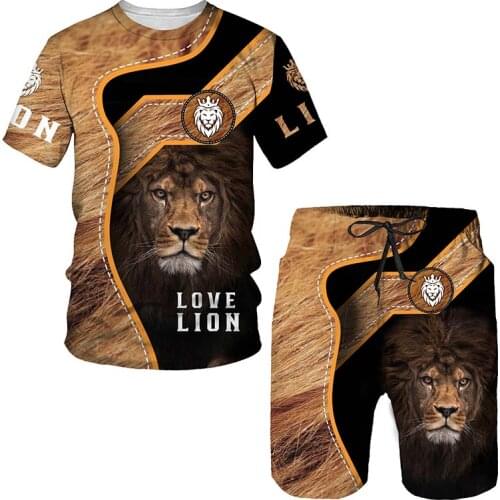 Love lion Shorts For men women Brand t-shirts 3D print fashion Short Pants T-shirt Suit animal Graphic clothing 2021 Mens Sets