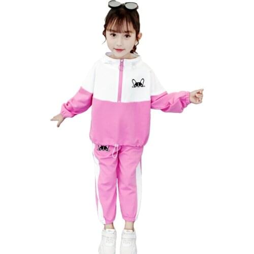 Girls Spring Sports Suit Teen Girls Fashion Colour Blocking Sweatshirt Pants 2pcs Clothes Sets Spring Autumn Children Tracksuits
