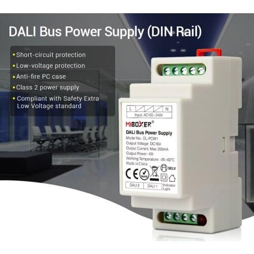 Led downlight Miboxer DIN Rail DALI Bus Power Supply DL-POW1 DC16V 4W Max250mA led transformer for AC 110V 220V DALI RGB CCT