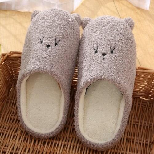 Women Cute Cartoon Bear Slippers Winter Warm Flock Bedroom Slipper Indoor Flat Shoes Soft Plush Slippers zapatos de mujer FN55