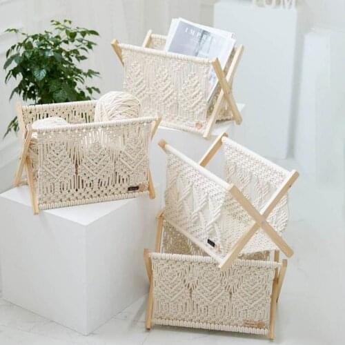 Cotton Rope Weave Book Storage Rack Boho Magazine Holder Desktop Bookshelf Magazine Rack Cotton Rope Storage Rack