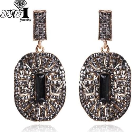 YaYi Jewelry New Black Glass Rhinestone Dangle Crystal Earring Womens Fashion Ancient Gold Pearl Color Gem Earrings Gift 1742