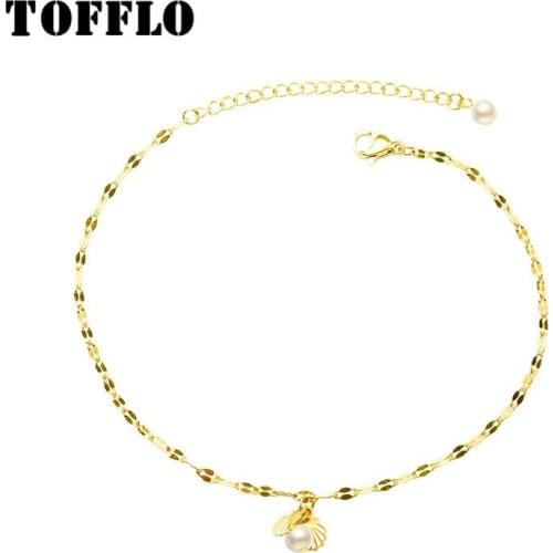 TOFFLO Stainless Steel Jewelry Sexy Lip Chain With Small Shell Pearl Anklet Personality Chain For Female BSS082