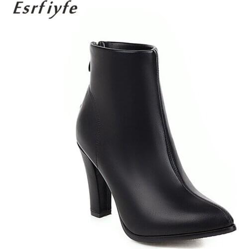 ESRFIYFE 2020 New High Quality PuLeather Shoes Women Ankle Boots Back Zip High Heels Chelsea Boots Fashion Dress Shoes Big Size
