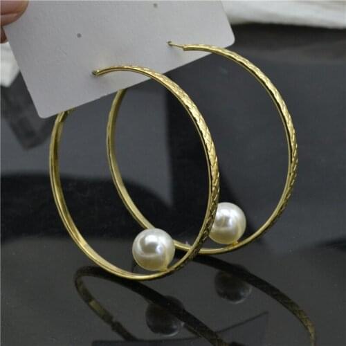 Clip on the ear Womens earrings without piercings No pain Big circle with Bead Round Fashion Casual Young Girl Princess earings