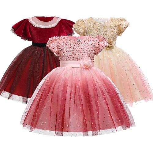 Elegant Summer Girls Costumes Tulle Dress Party Wedding Bling Sequins Embroidered frocks Prom Gowns For 4 6 8 10 12 14 16 Years