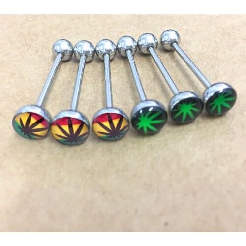 1PC Fashion Stainless Steel Jamaica Maple Leaf Tongue Rings Body Pircing Jewelry Steampunk Tongue Piercing Bars for women men