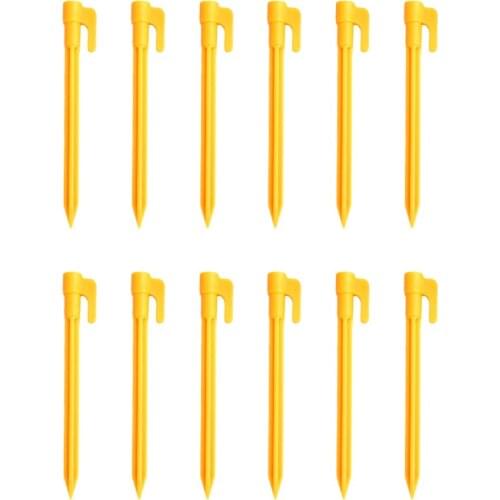 12pcs Tent Nails Plastic Outdoor Camping Equipment Tent Peg Beach Mat Ground Nail Windproof Fixed Plastic Nails Pile Anchors