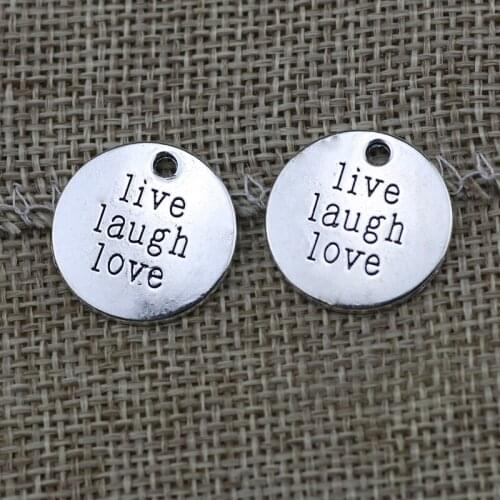 High Quality 20 Pieces/Lot 20mm*20mm Diy Jewelry Charm Antique Silver Plated Live Laugh Love Charms