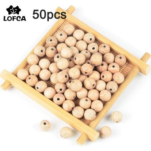 LOFCA 50pcs 12/15/20mm Wooden Beads Natural Color Eco-Friendly Wood Beads DIY Necklace Making Baby Toys Wooden Beads Pendant
