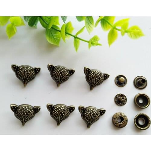 6sets Fox Zinc Alloy Snap Fastener Press Stud Sewing Leather Combined Button Craft For Clothes Garment DIY Decoration 22*17mm