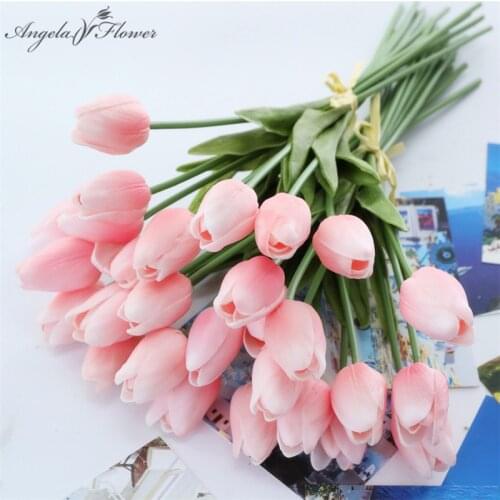9pcs/Lot Artificial flower PU Tulip Branch Fake Flower Real Touch Bridal Bouquet Wedding Party Home Decoration Christams Gifts
