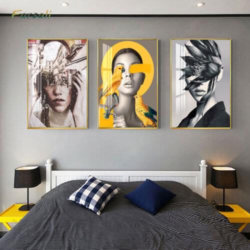 Water color Canvas Painting Print HD Picture Poster Pink Flowers Woman Nordic Wall Art Living Room Bedroom Bedside Home Décor