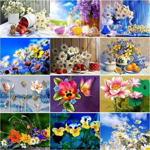 New DIY 5D Diamond Painting Flowers Diamond Embroidery Little Daisy Cross Stitch Full Square Round Drill Mosaic Home Decor Gift
