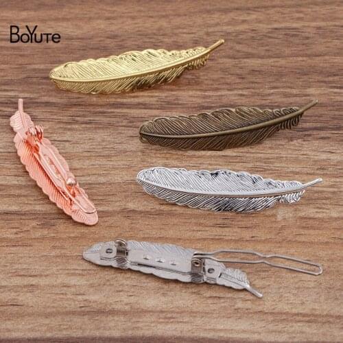 BoYuTe Custom Made (100 Pieces/Lot) 53*12MM Feather Hair Clips Factory Supply Vintage Metal Brass Hair Accessories