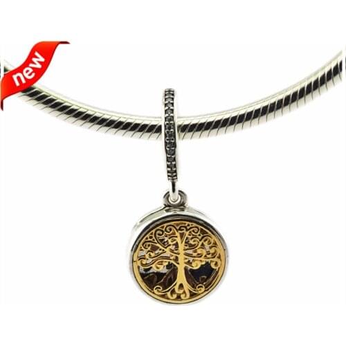 DIY Fits Pandora Bracelets Family Roots Charms With 14K Real Gold Tree 100% 925 Sterling Silver Beads Free Shipping