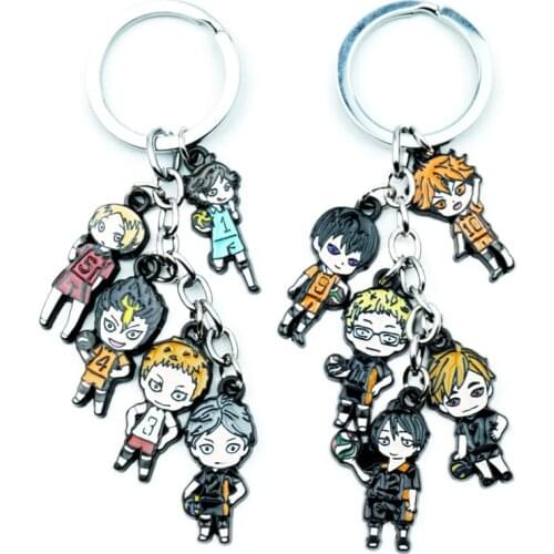5 In 1S Cute Anime Haikyuu Keychain Keyring Cartoon Figure Alloy Metal Pendant Key Ring Cosplay Accessories
