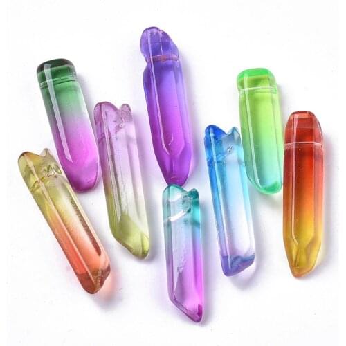 10Pcs Two Tone Glass Beads Top Drilled Beads Stick Charms Pendant For DIY Handmade Jewelry Making Accessories 27~34x7~8x6~7mm