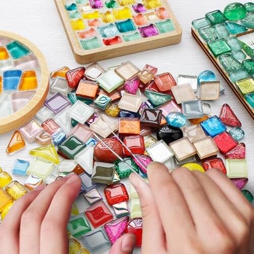 200g Stained Glass Supplies Diamond Mosaic Tiles Hobbies DIY Art Craft Supplies Mosaic Pieces Wall Mirror Stickers Strip Glass