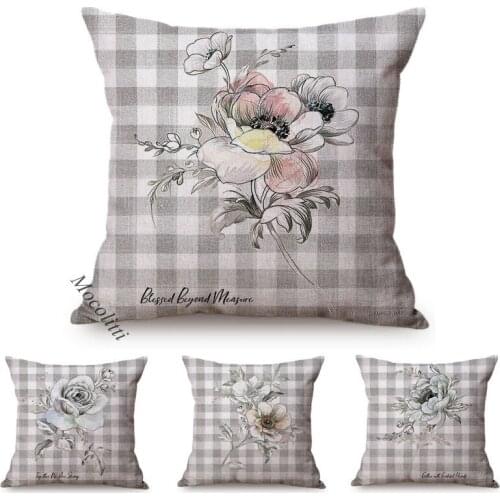 Bouquet Geometric Lattice Style Sketch Garden Decorative Throw Pillow Cover Nordic Painting Simple Sofa Cushion Cover almofadas