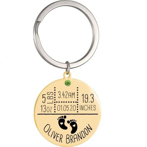 Baby keychain key chain custom name height weight date keychains stainless steel Keyring gold jewelry birthday gift mom dad gift
