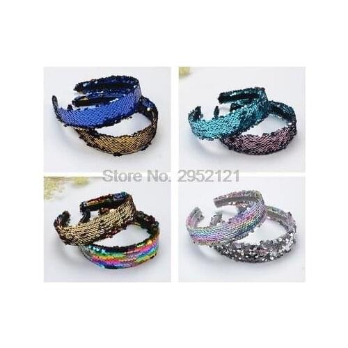 By dhl or ems 500pcs Sequins Headbands for Women Multicolor Star Hair Band Double-sided Headband Hair Hoop Girls hair clips new