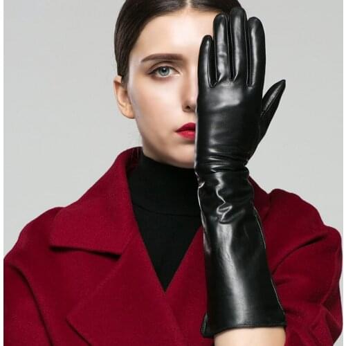 Long Leather Female High-grade Sheepskin Gloves Fashion Brand Winter Warm Touch Screen Leather Gloves Mittens Free Shipping