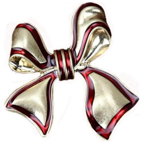 Elegant Antique Golden Plated Delicate Enamel Bowknot Unisex Metal Brooches Lapel Pins for Suit Coat Dress Jewelry Cloth Art