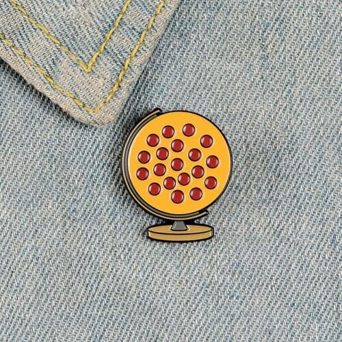 Pizza Globe enamel pin custom Tellurian shirt brooches chest bag creative badge funny food jewelry gift for children friends
