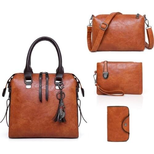 European Trendy 4 set bags Womens fringe handbag One shoulder diagonal cross bag Composite bag F006-6102