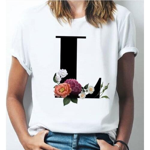 FIXSYS Summer Couples Lovers Female T-Shirt 26 English Alphabet Print Tshirt Harajuku Casual White Tops T Shirt Women New Tee