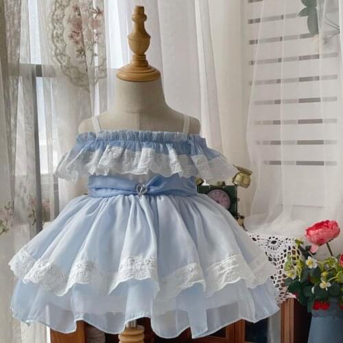 Summer New Spanish Sling Dress Lace Stitching Sleeveless Birthday Party Easter Princess Lolita Dresses For Girl A456