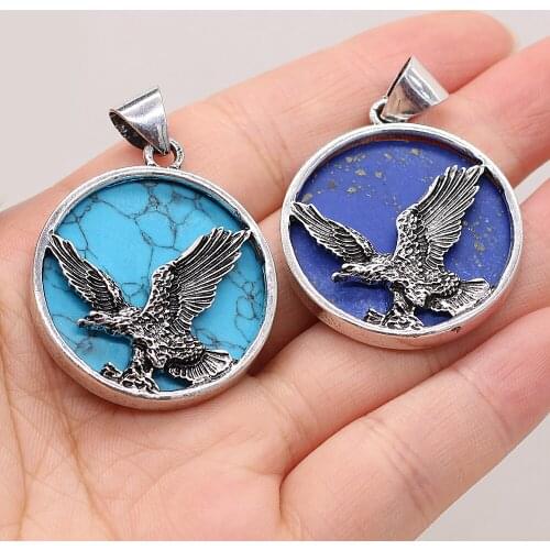 Hot Selling Natural Alloy Pendant Round Eagle Vulture Animal Handmade Crafts Trendy Fashion Making DIY Necklace Jewelry 32x38mm