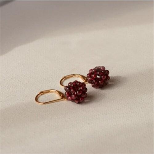 Liemjee14k Gold Filled Flower Ball Garnet Earrings Fashion Party Jewelry For Women Feature Namour Charm Gift All Seasons