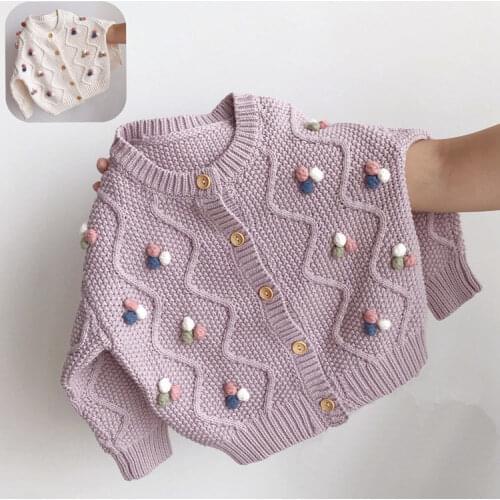 Cute Colored Beanie Sweater 2021 New Autumn and Winter Girls Baby Retro Cotton Knit Cardigan Sweater