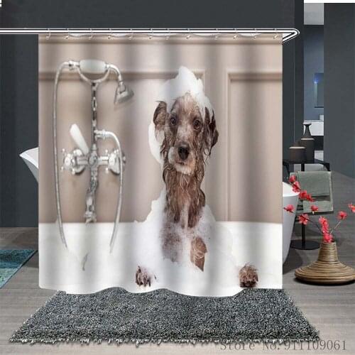 Cute Puppy Animal Print Shower Curtain Bathroom Partition Home Decoration Waterproof and Mould Proof Polyester Shower Curtain