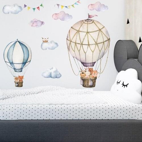 Colorful Hot Air Balloon Cloud Rain PVC Wall Decal Wall Sticker Cartoon Wallpaper For Kids Baby Room Home Decor